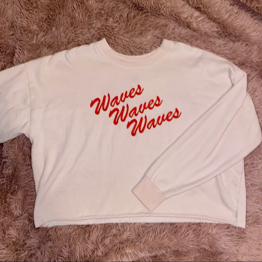 Billabong Cropped Crewneck Sweatshirt - Size Large - Pale Pink with Embroidery